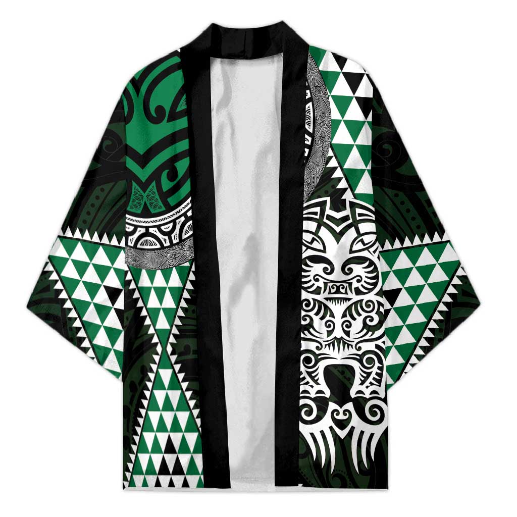 Green Aotearoa Niho Taniwha Kimono Maori Mythology Tooth - Taniko Motifs - Polynesian Pride
