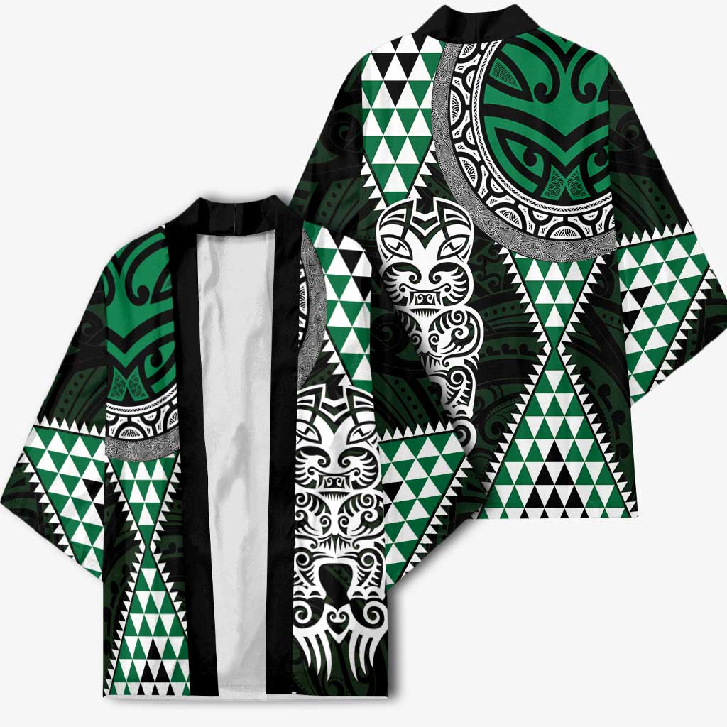 Green Aotearoa Niho Taniwha Kimono Maori Mythology Tooth - Taniko Motifs - Polynesian Pride