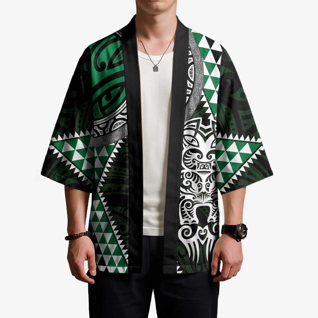 Green Aotearoa Niho Taniwha Kimono Maori Mythology Tooth - Taniko Motifs - Polynesian Pride