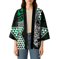 Green Aotearoa Niho Taniwha Kimono Maori Mythology Tooth - Taniko Motifs - Polynesian Pride