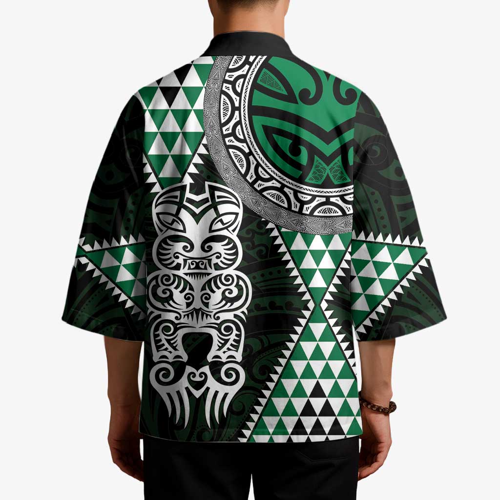 Green Aotearoa Niho Taniwha Kimono Maori Mythology Tooth - Taniko Motifs - Polynesian Pride