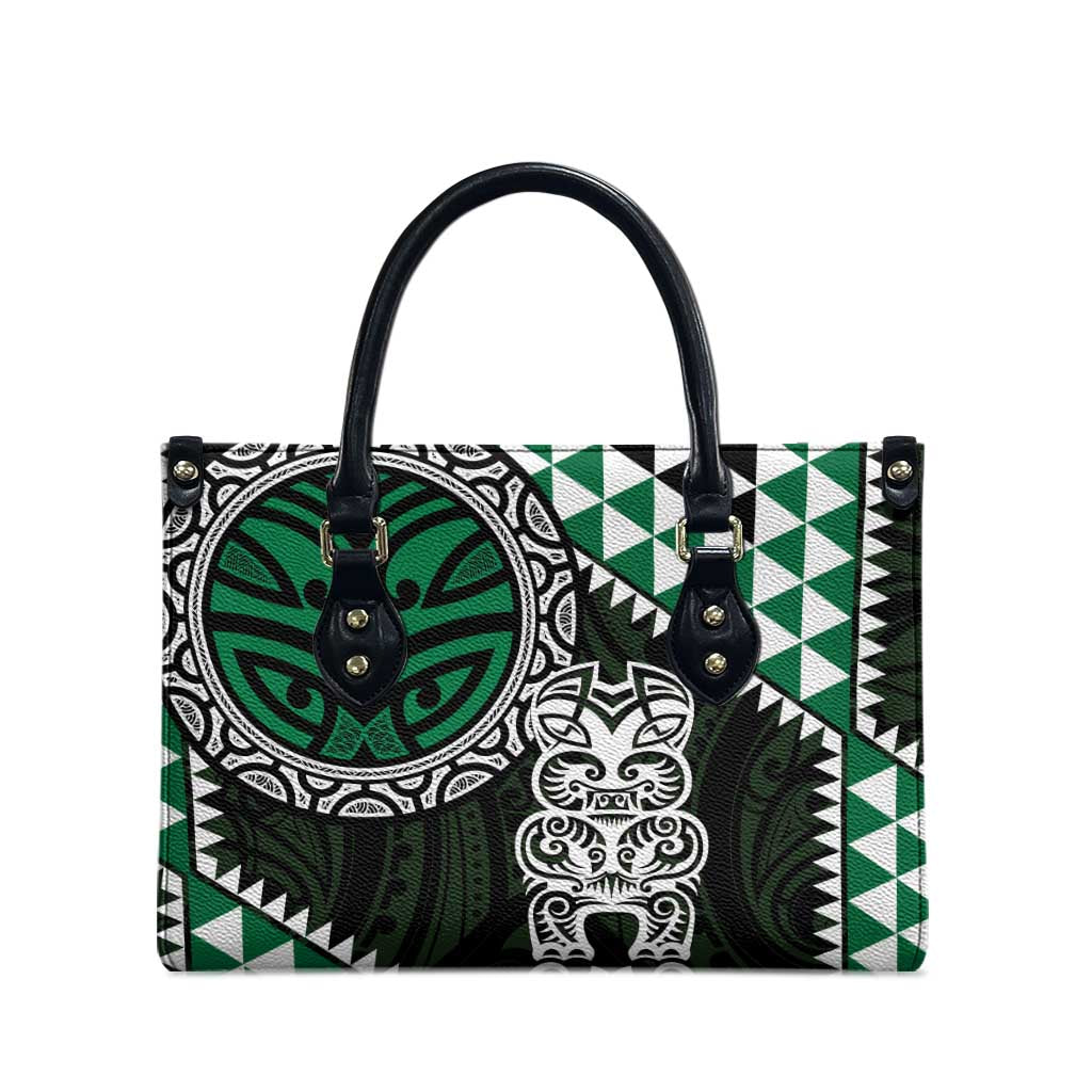 Green Aotearoa Niho Taniwha Leather Bag Maori Mythology Tooth - Taniko Motifs - Polynesian Pride