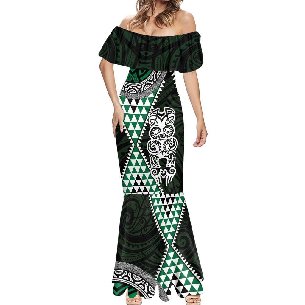 Green Aotearoa Niho Taniwha Mermaid Dress Maori Mythology Tooth - Taniko Motifs