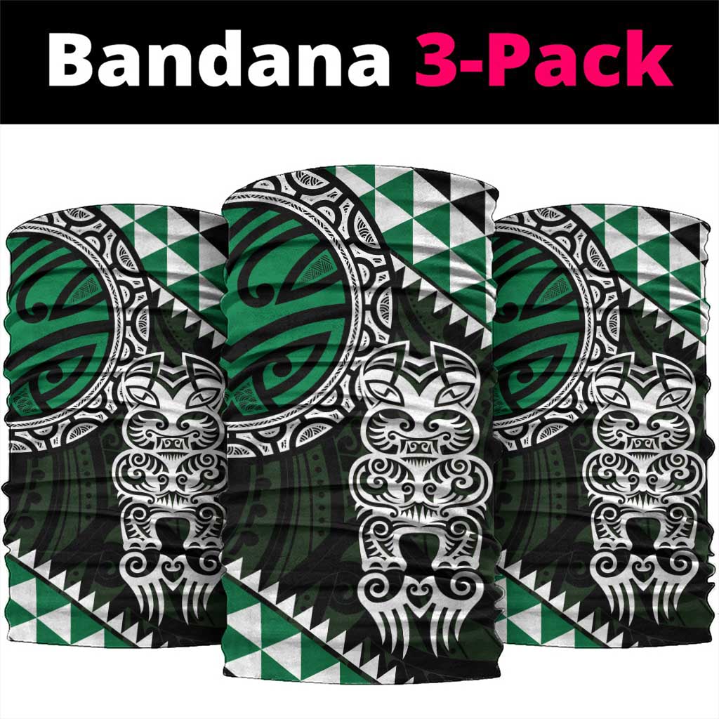 Green Aotearoa Niho Taniwha Neck Gaiter Maori Mythology Tooth - Taniko Motifs - Polynesian Pride