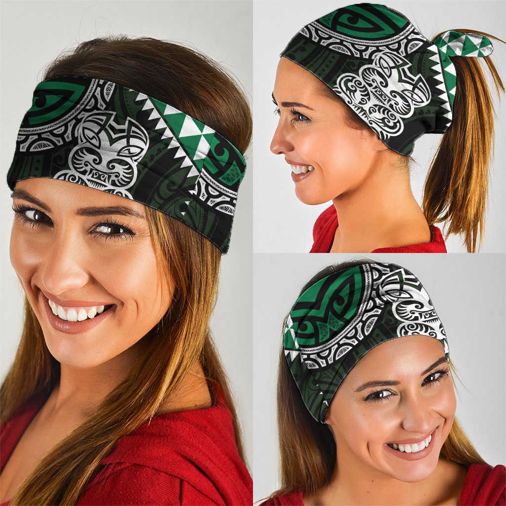 Green Aotearoa Niho Taniwha Neck Gaiter Maori Mythology Tooth - Taniko Motifs - Polynesian Pride