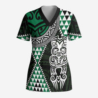 Green Aotearoa Niho Taniwha Scrub Top Maori Mythology Tooth - Taniko Motifs LT14 Adult Green - Polynesian Pride