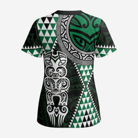 Green Aotearoa Niho Taniwha Scrub Top Maori Mythology Tooth - Taniko Motifs LT14 - Polynesian Pride