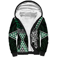 Green Aotearoa Niho Taniwha Sherpa Hoodie Maori Mythology Tooth - Taniko Motifs LT14 Unisex Green - Polynesian Pride