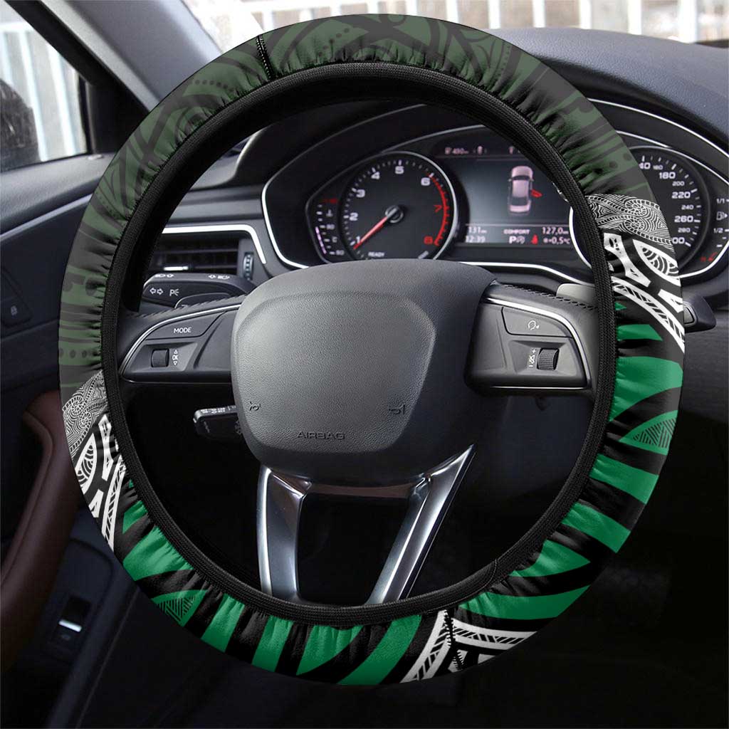 Green Aotearoa Niho Taniwha Steering Wheel Cover Maori Mythology Tooth - Taniko Motifs LT14 - Polynesian Pride