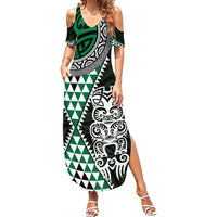 Green Aotearoa Niho Taniwha Summer Maxi Dress Maori Mythology Tooth - Taniko Motifs LT14 Women Green - Polynesian Pride