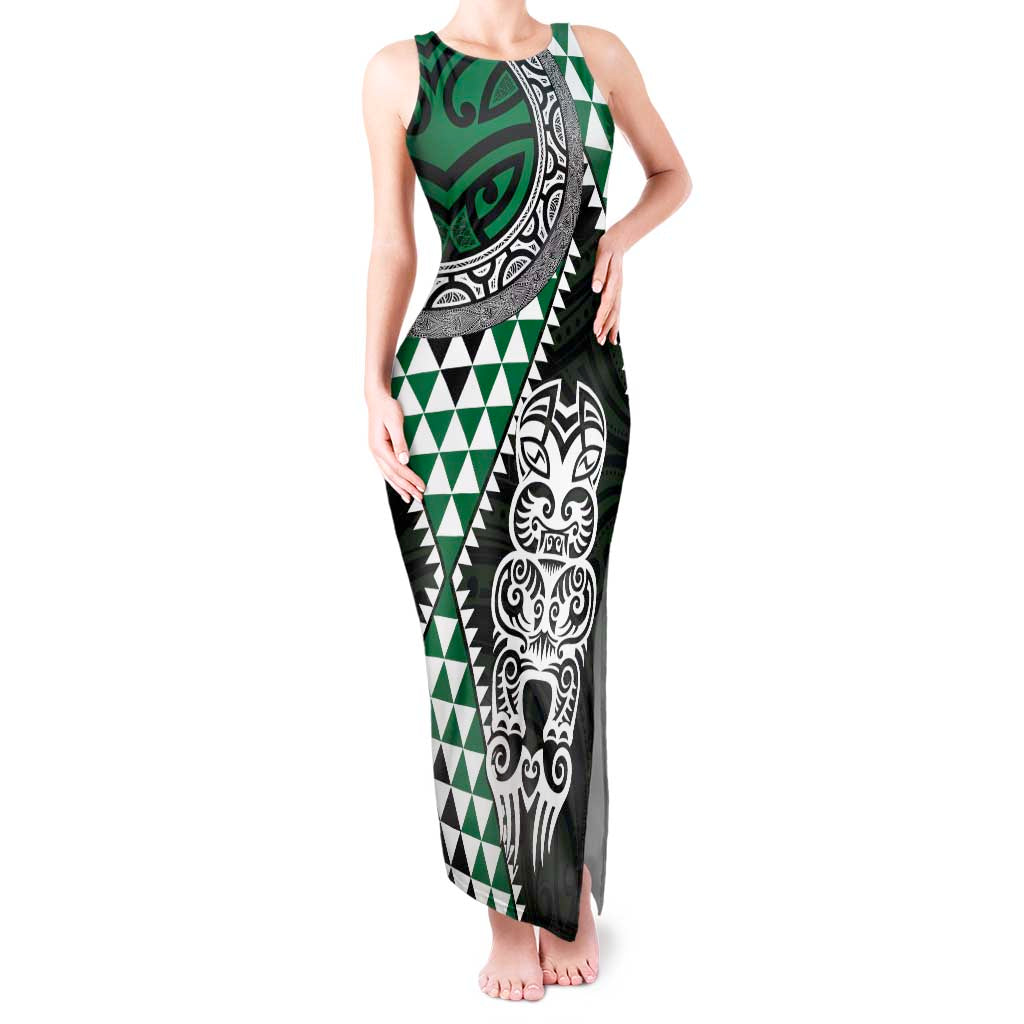 Green Aotearoa Niho Taniwha Tank Maxi Dress Maori Mythology Tooth - Taniko Motifs LT14 Women Green - Polynesian Pride