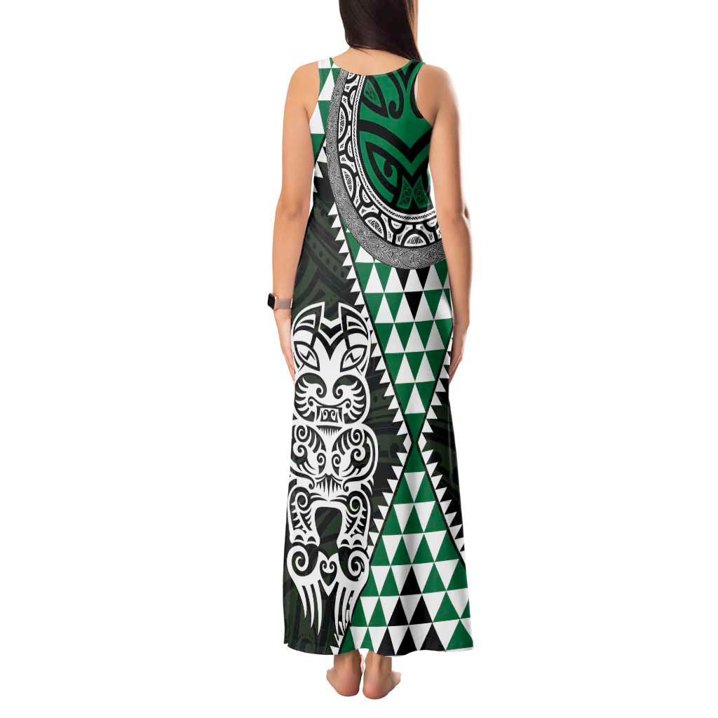 Green Aotearoa Niho Taniwha Tank Maxi Dress Maori Mythology Tooth - Taniko Motifs LT14 - Polynesian Pride