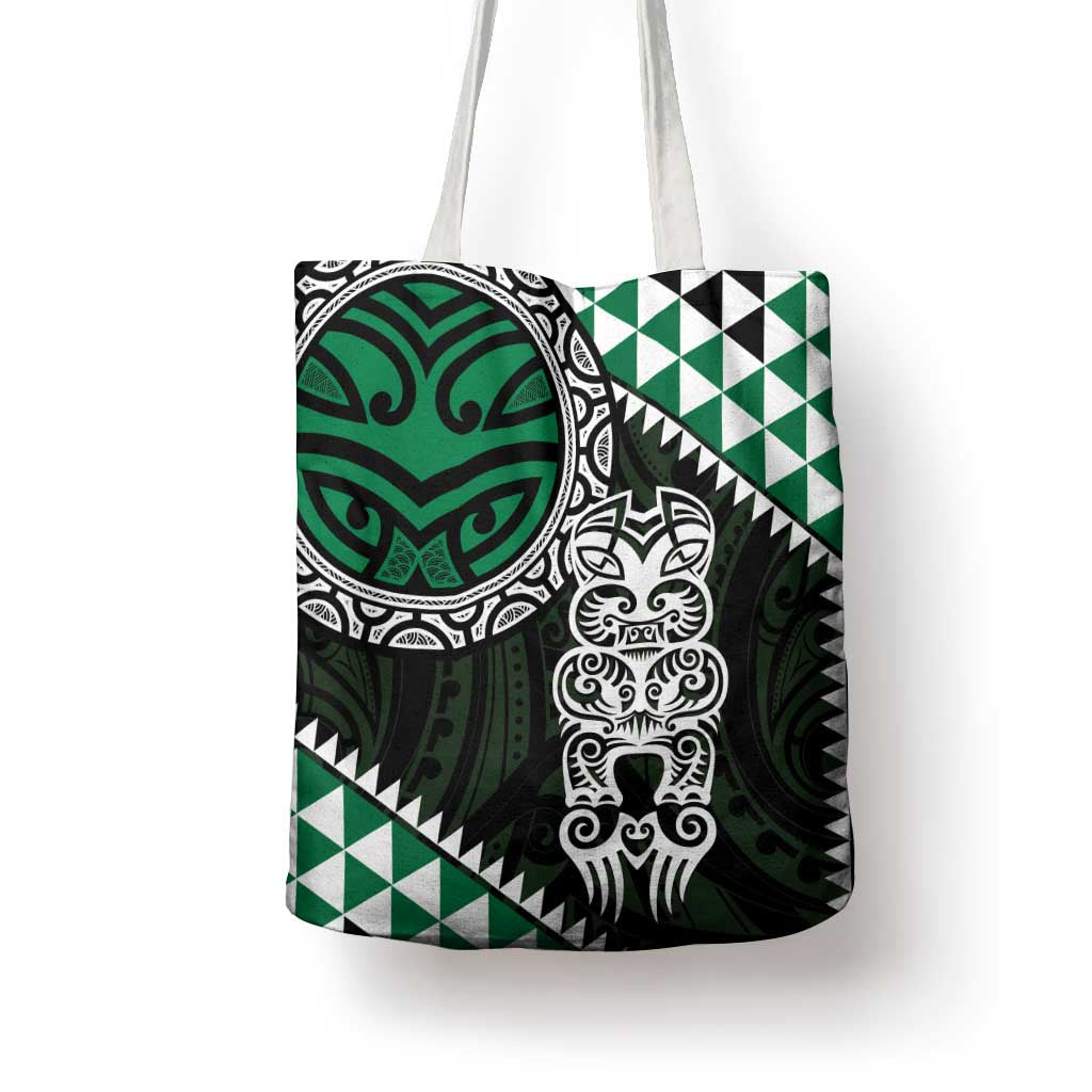 Green Aotearoa Niho Taniwha Tote Bag Maori Mythology Tooth - Taniko Motifs - Polynesian Pride