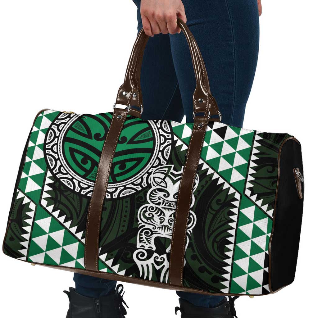 Green Aotearoa Niho Taniwha Travel Bag Maori Mythology Tooth - Taniko Motifs - Polynesian Pride
