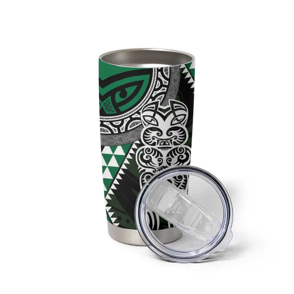 Green Aotearoa Niho Taniwha Tumbler Cup Maori Mythology Tooth - Taniko Motifs LT14 - Polynesian Pride