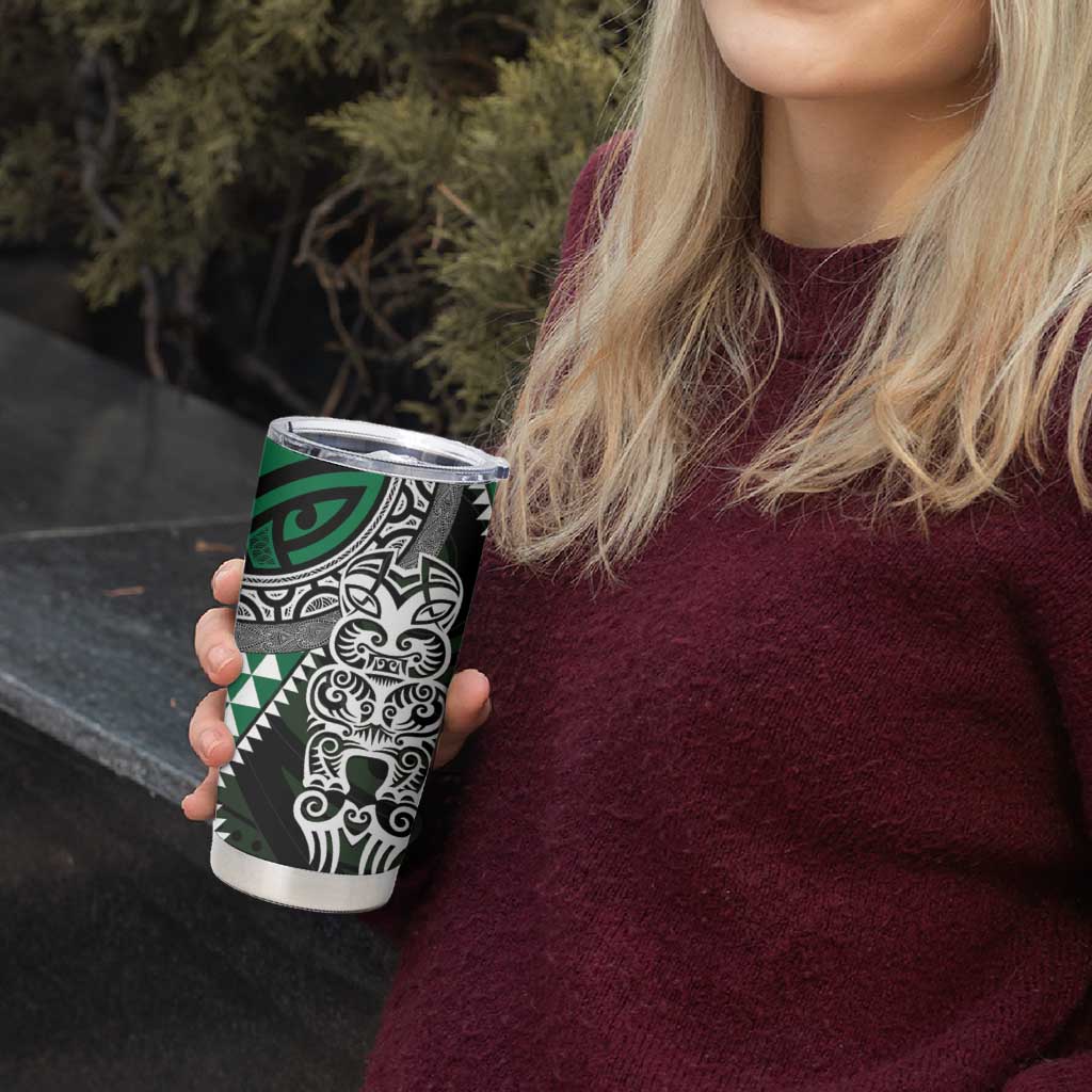 Green Aotearoa Niho Taniwha Tumbler Cup Maori Mythology Tooth - Taniko Motifs LT14 - Polynesian Pride