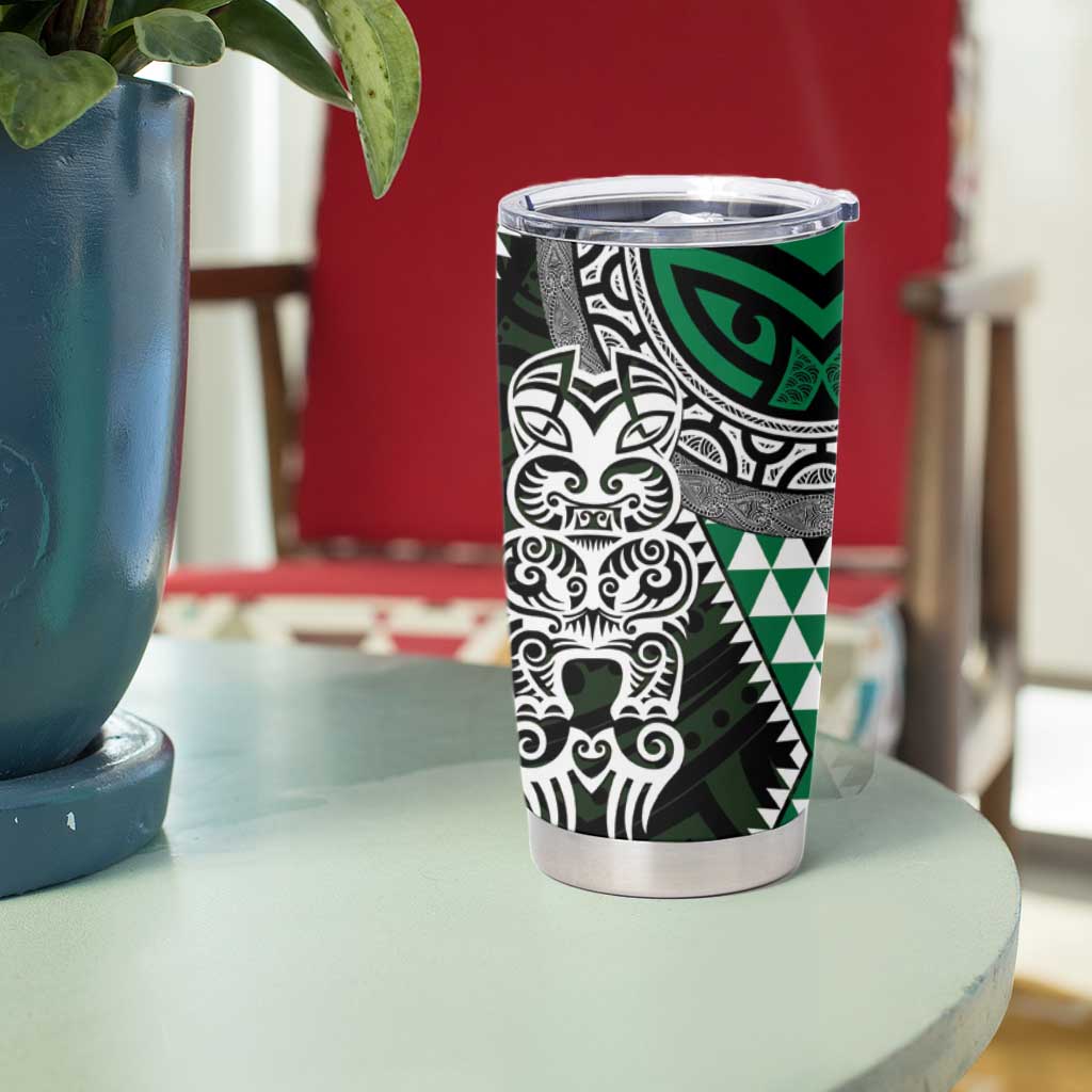 Green Aotearoa Niho Taniwha Tumbler Cup Maori Mythology Tooth - Taniko Motifs LT14 - Polynesian Pride