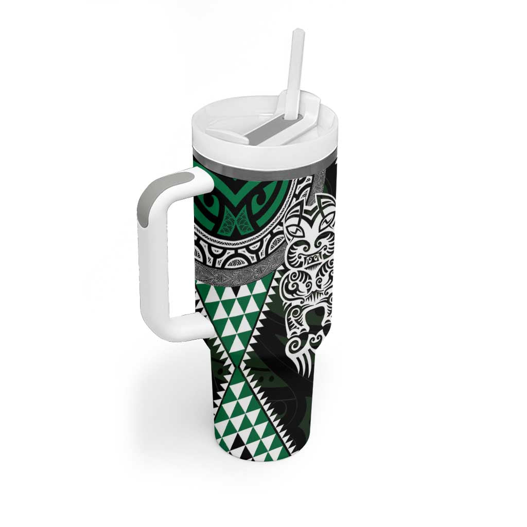 Green Aotearoa Niho Taniwha Tumbler With Handle Maori Mythology Tooth - Taniko Motifs LT14 - Polynesian Pride