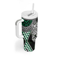 Green Aotearoa Niho Taniwha Tumbler With Handle Maori Mythology Tooth - Taniko Motifs LT14 - Polynesian Pride