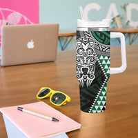 Green Aotearoa Niho Taniwha Tumbler With Handle Maori Mythology Tooth - Taniko Motifs LT14 - Polynesian Pride