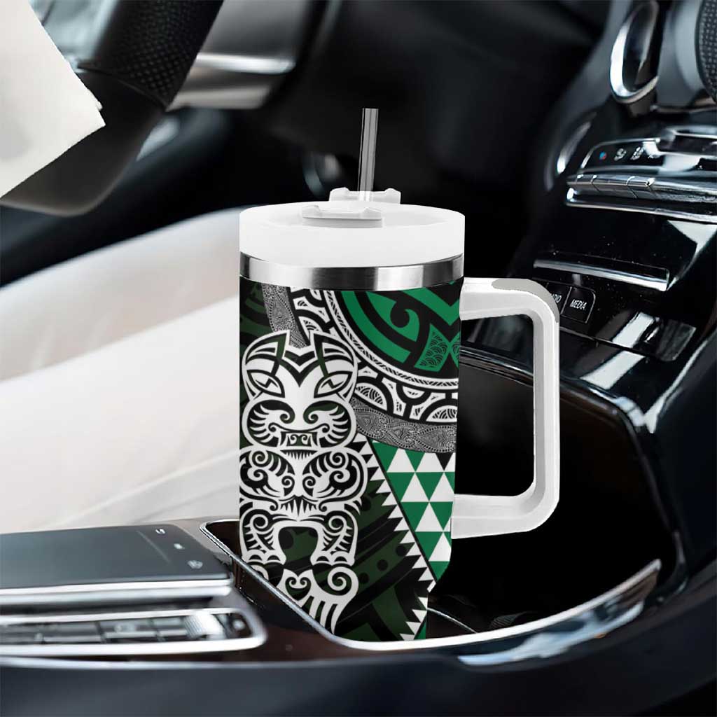 Green Aotearoa Niho Taniwha Tumbler With Handle Maori Mythology Tooth - Taniko Motifs LT14 - Polynesian Pride