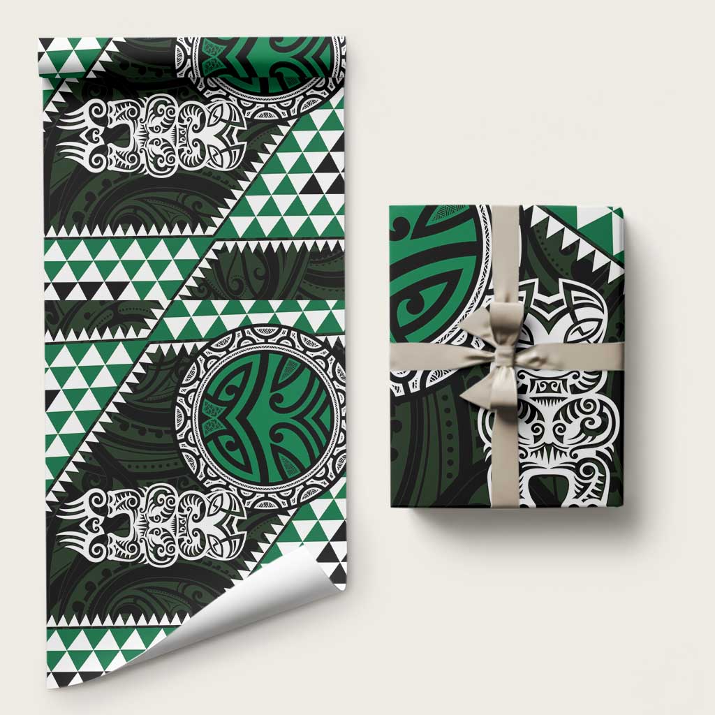 Green Aotearoa Niho Taniwha Wrapping Paper Maori Mythology Tooth - Taniko Motifs - Polynesian Pride