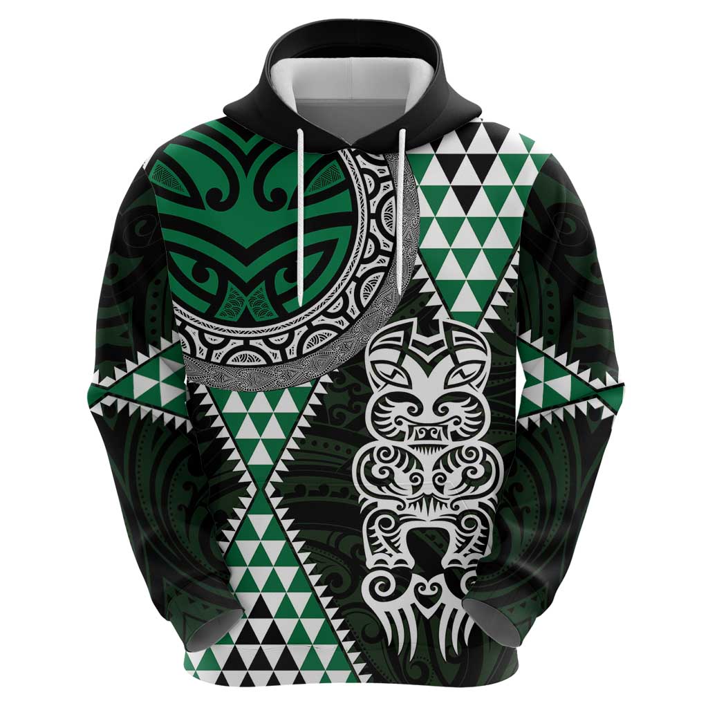 Green Aotearoa Niho Taniwha Zip Hoodie Maori Mythology Tooth - Taniko Motifs