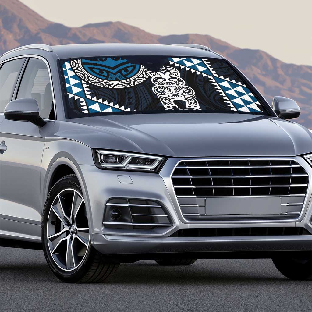 Blue Aotearoa Niho Taniwha Auto Sun Shade Maori Mythology Tooth - Taniko Motifs - Polynesian Pride