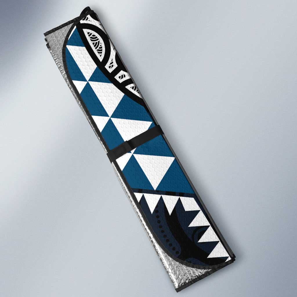 Blue Aotearoa Niho Taniwha Auto Sun Shade Maori Mythology Tooth - Taniko Motifs - Polynesian Pride