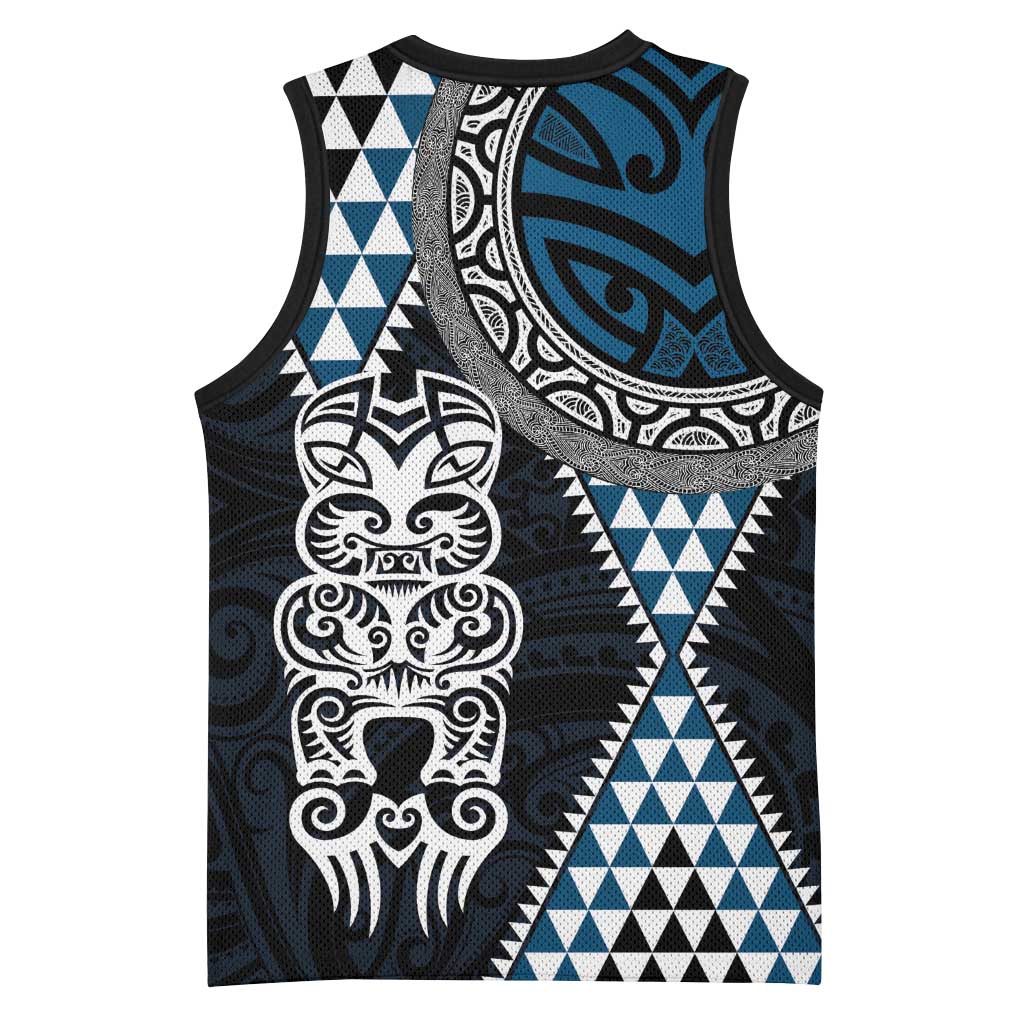 Blue Aotearoa Niho Taniwha Basketball Jersey Maori Mythology Tooth - Taniko Motifs - Polynesian Pride