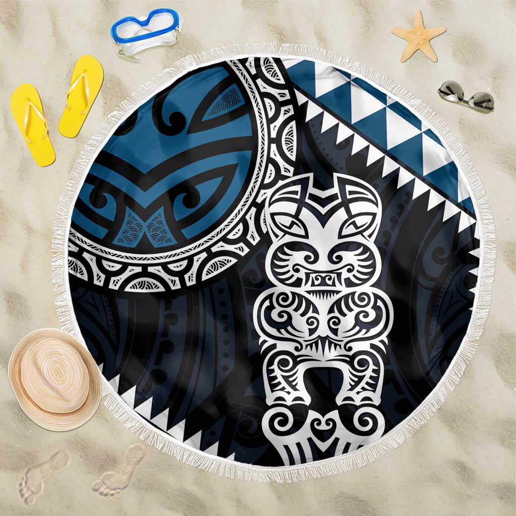 Blue Aotearoa Niho Taniwha Beach Blanket Maori Mythology Tooth - Taniko Motifs LT14 One Size 150cm Blue - Polynesian Pride