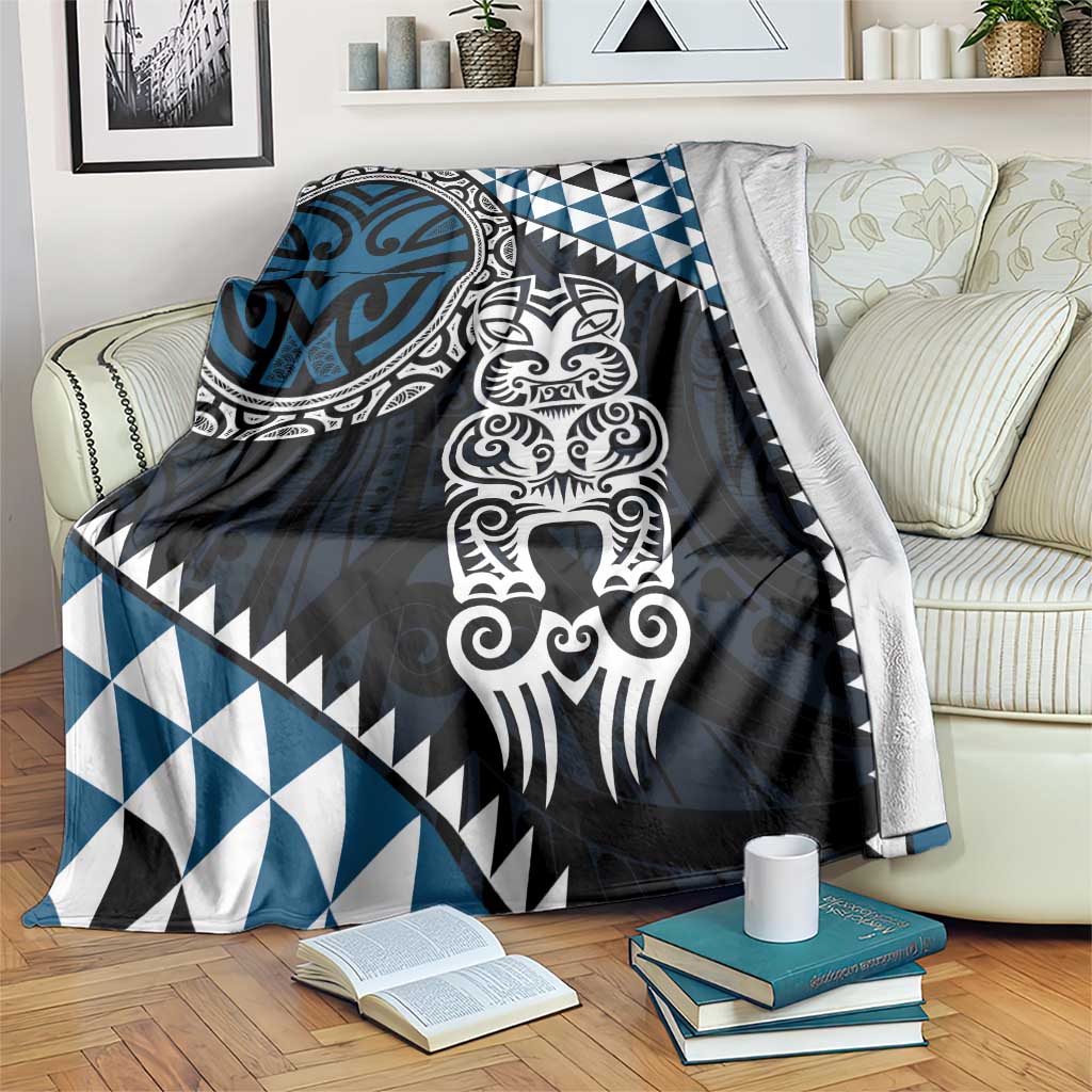 Blue Aotearoa Niho Taniwha Blanket Maori Mythology Tooth - Taniko Motifs LT14 Blue - Polynesian Pride