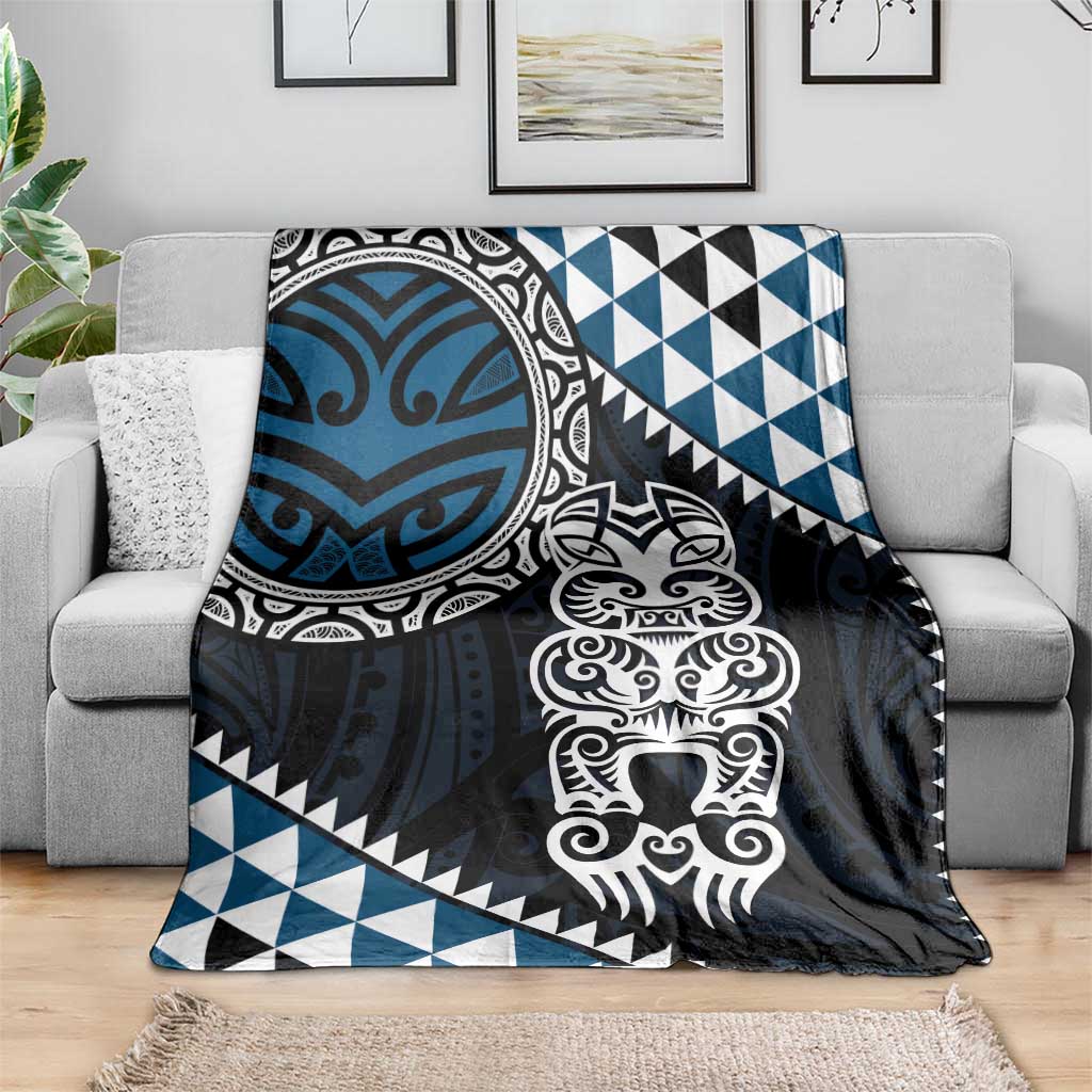 Blue Aotearoa Niho Taniwha Blanket Maori Mythology Tooth - Taniko Motifs LT14 - Polynesian Pride