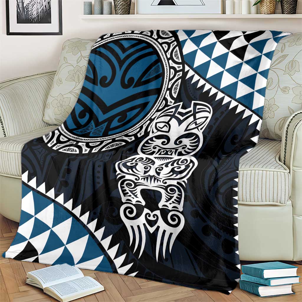 Blue Aotearoa Niho Taniwha Blanket Maori Mythology Tooth - Taniko Motifs LT14 - Polynesian Pride