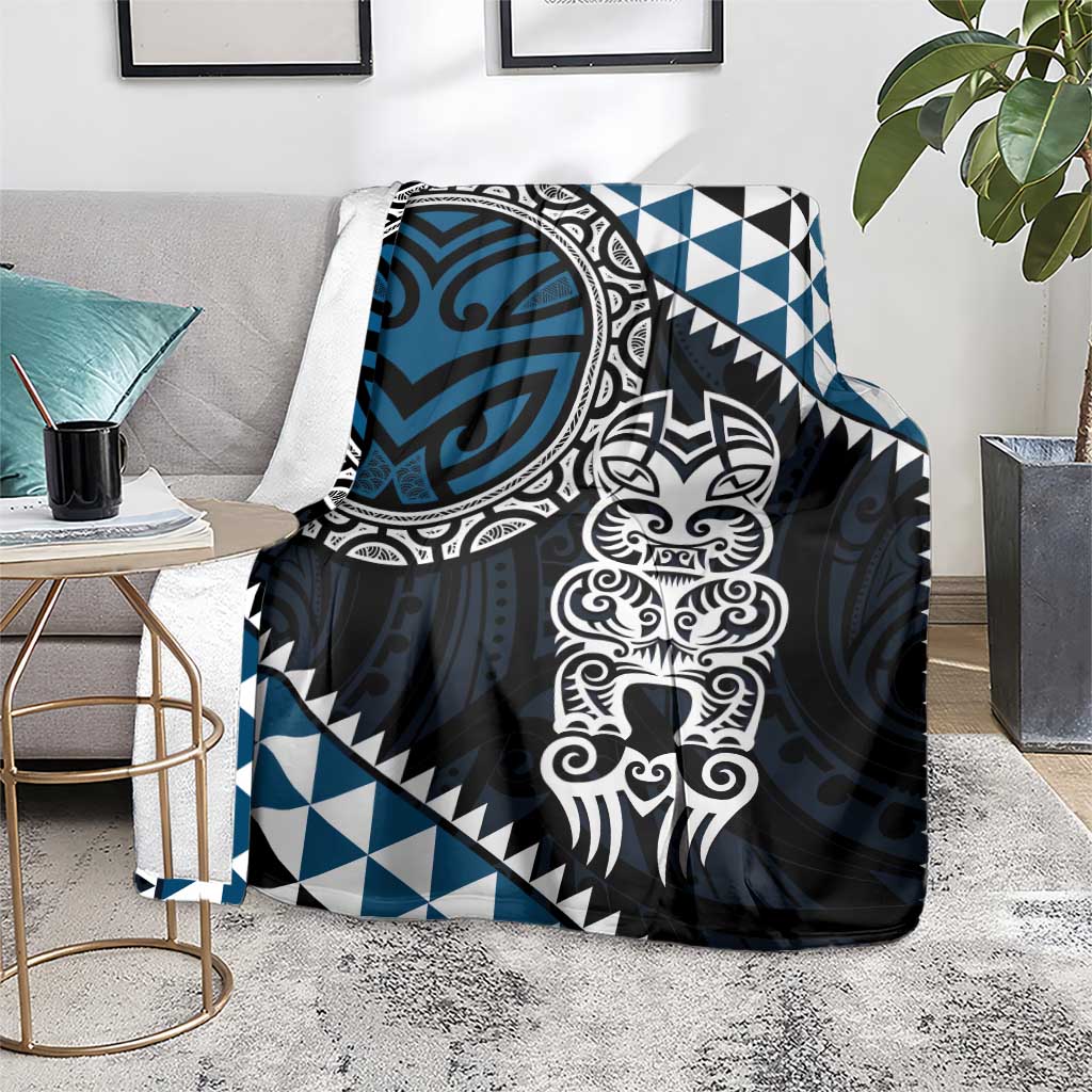 Blue Aotearoa Niho Taniwha Blanket Maori Mythology Tooth - Taniko Motifs LT14 - Polynesian Pride