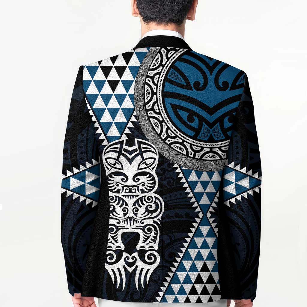 Blue Aotearoa Niho Taniwha Blazer Maori Mythology Tooth - Taniko Motifs - Polynesian Pride