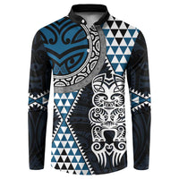 Blue Aotearoa Niho Taniwha Button Sweatshirt Maori Mythology Tooth - Taniko Motifs LT14 Blue - Polynesian Pride
