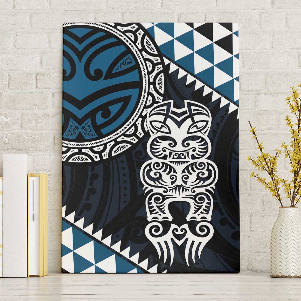 Blue Aotearoa Niho Taniwha Canvas Wall Art Maori Mythology Tooth - Taniko Motifs LT14 Without Frame Blue - Polynesian Pride
