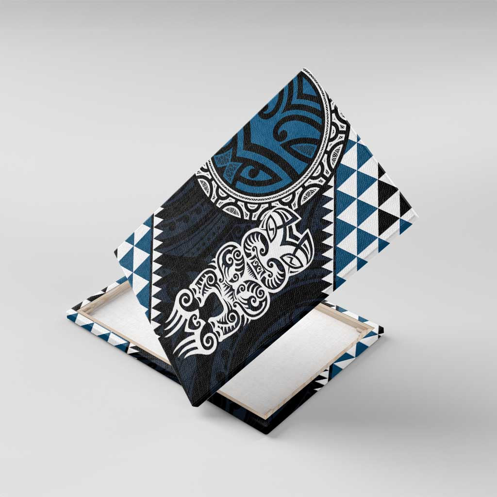 Blue Aotearoa Niho Taniwha Canvas Wall Art Maori Mythology Tooth - Taniko Motifs LT14 With Frame Blue - Polynesian Pride