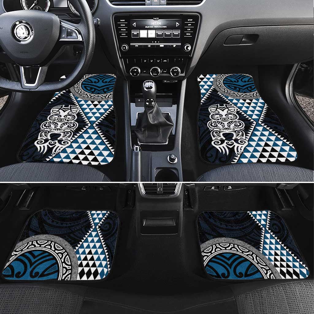 Blue Aotearoa Niho Taniwha Car Mats Maori Mythology Tooth - Taniko Motifs LT14 Set 4pcs Blue - Polynesian Pride