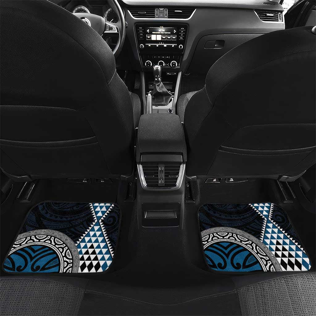 Blue Aotearoa Niho Taniwha Car Mats Maori Mythology Tooth - Taniko Motifs LT14 Set 2pcs - Back Blue - Polynesian Pride
