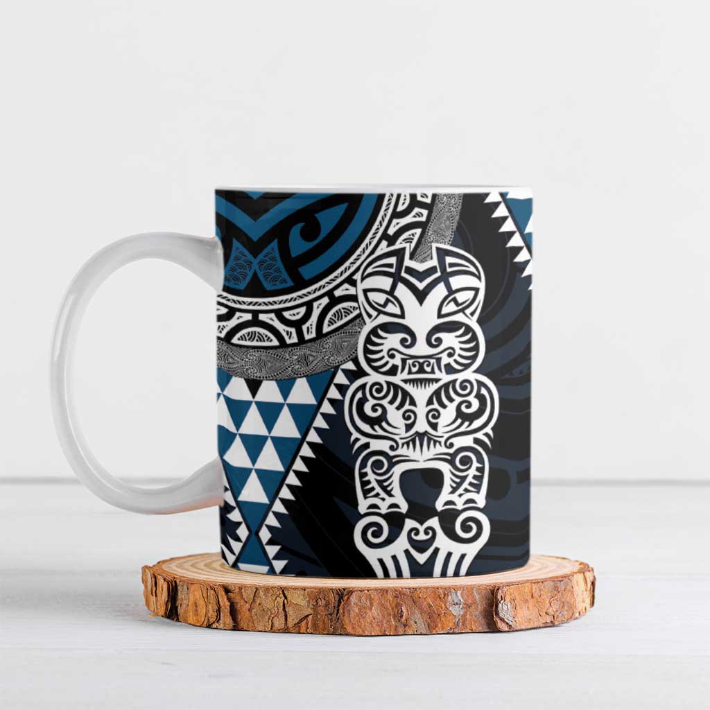 Blue Aotearoa Niho Taniwha Ceramic Mug Maori Mythology Tooth - Taniko Motifs - Polynesian Pride
