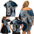 Blue Aotearoa Niho Taniwha Family Matching Off Shoulder Short Dress and Hawaiian Shirt Maori Mythology Tooth - Taniko Motifs