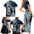 Blue Aotearoa Niho Taniwha Family Matching Short Sleeve Bodycon Dress and Hawaiian Shirt Maori Mythology Tooth - Taniko Motifs