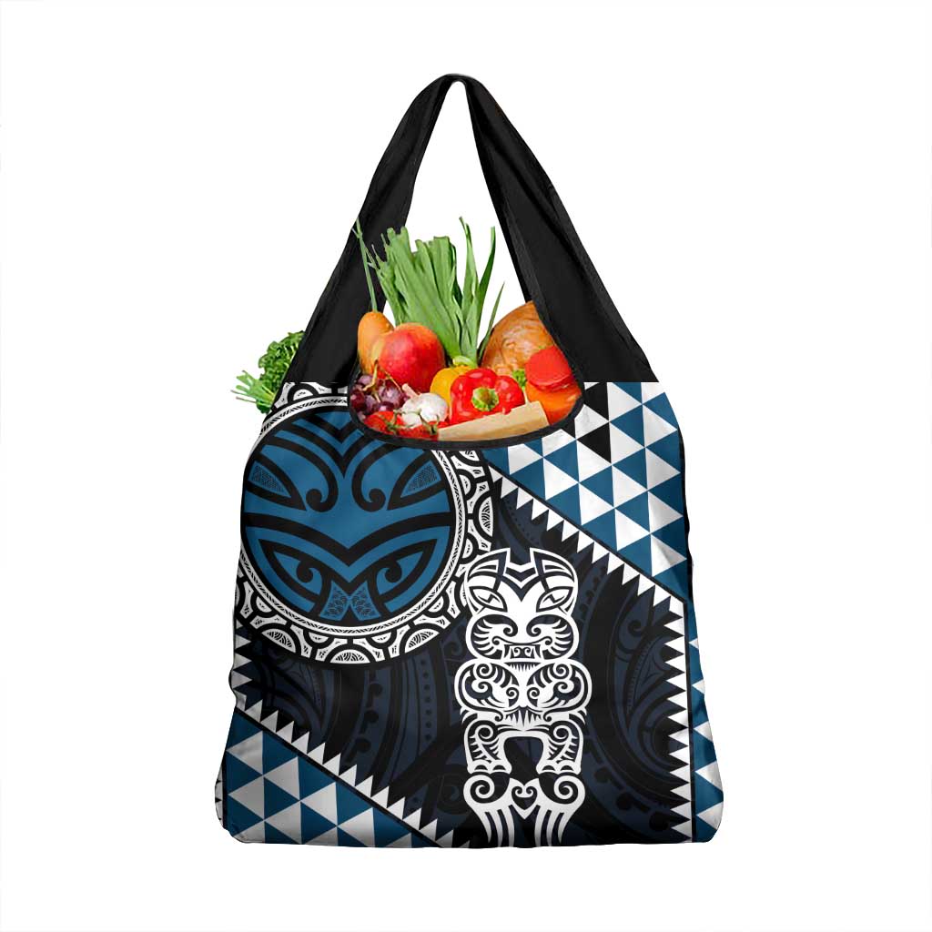 Blue Aotearoa Niho Taniwha Grocery Bag Maori Mythology Tooth - Taniko Motifs LT14 1-pack One Size Blue - Polynesian Pride