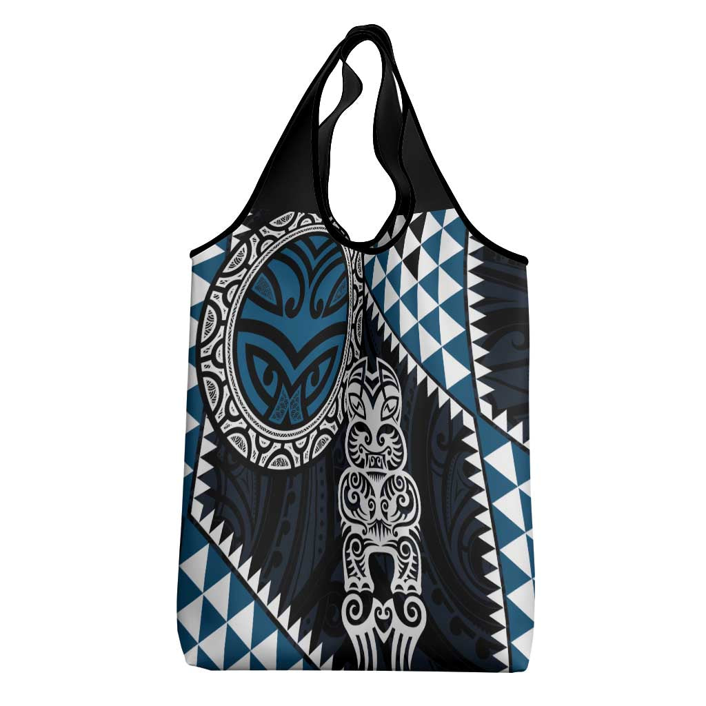 Blue Aotearoa Niho Taniwha Grocery Bag Maori Mythology Tooth - Taniko Motifs LT14 - Polynesian Pride