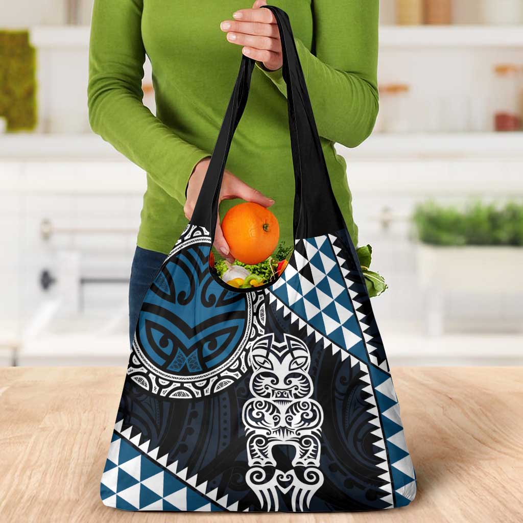 Blue Aotearoa Niho Taniwha Grocery Bag Maori Mythology Tooth - Taniko Motifs LT14 - Polynesian Pride
