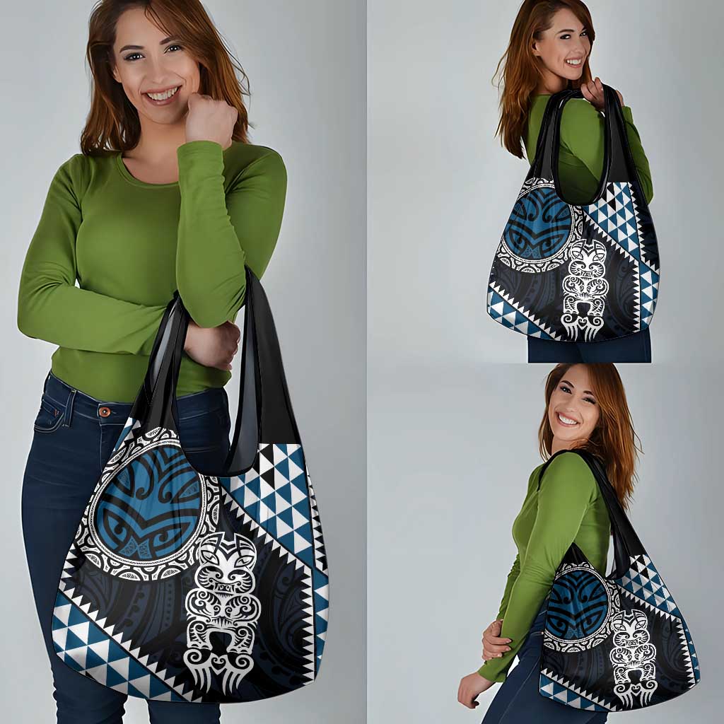 Blue Aotearoa Niho Taniwha Grocery Bag Maori Mythology Tooth - Taniko Motifs LT14 - Polynesian Pride