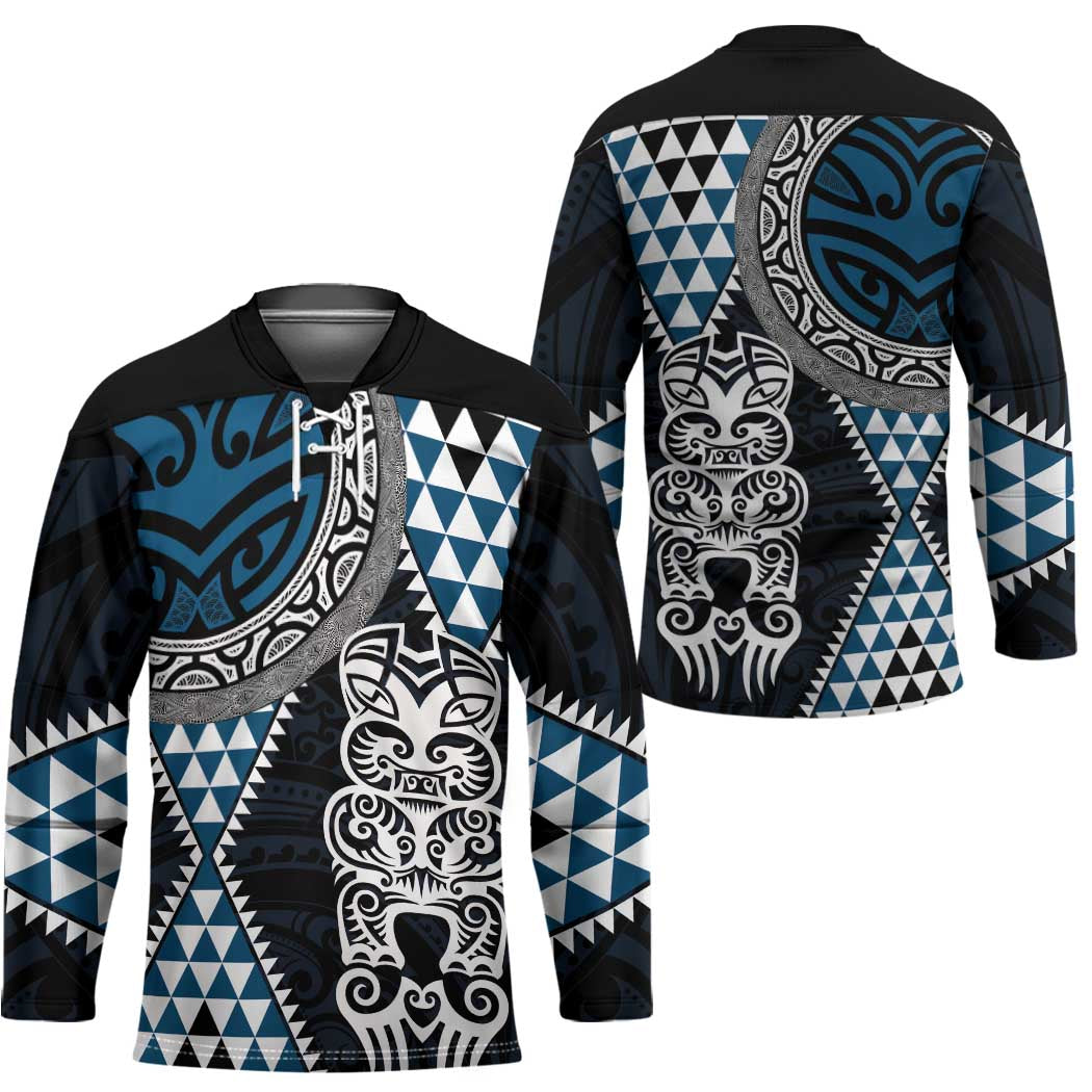 Blue Aotearoa Niho Taniwha Hockey Jersey Maori Mythology Tooth - Taniko Motifs - Polynesian Pride