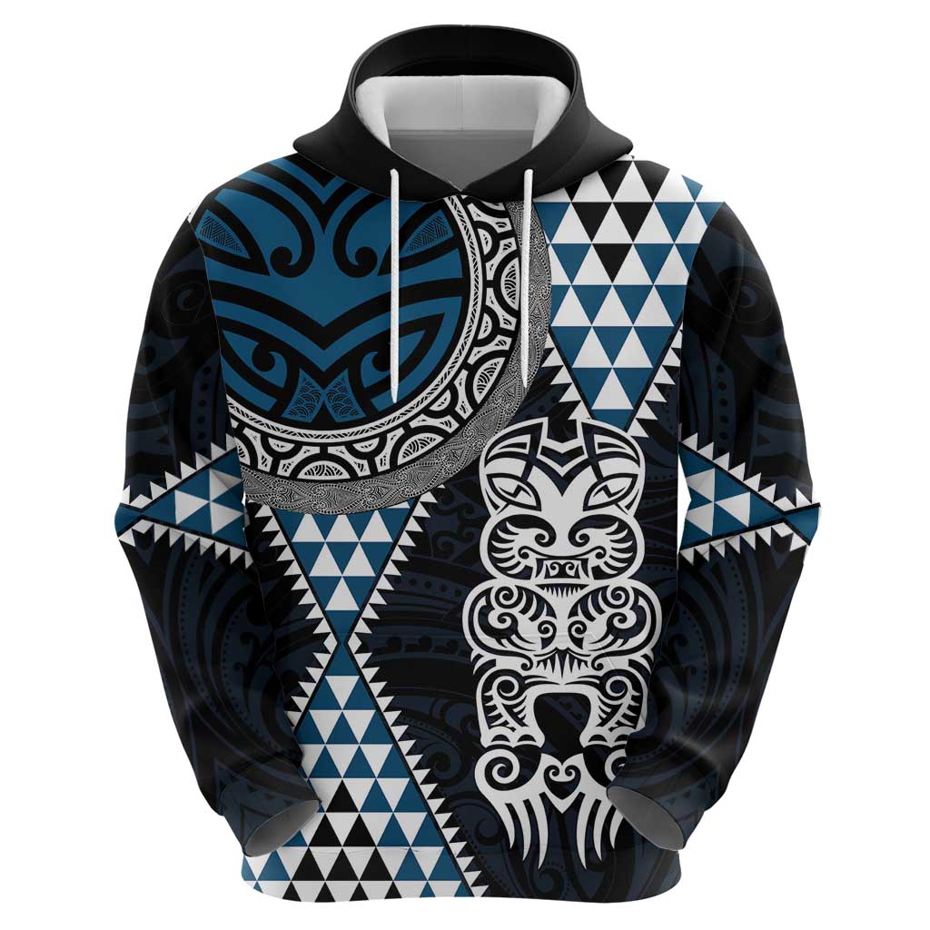 Blue Aotearoa Niho Taniwha Hoodie Maori Mythology Tooth - Taniko Motifs